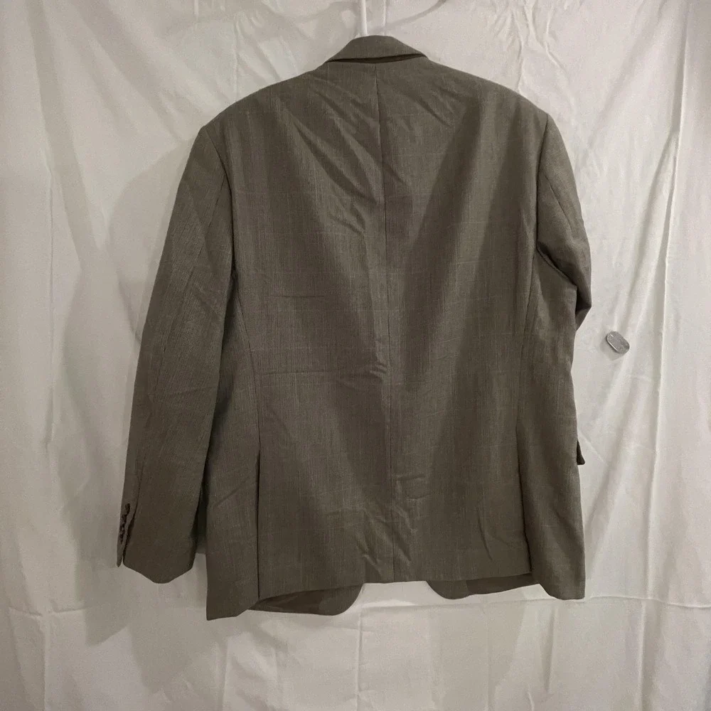 Izod‎ Blazer Mens 44R Tan Gray Glen Plaid Two Button Side Vents Lined Sport Coat